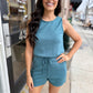 Anahi Drawstring Romper- Dark Teal