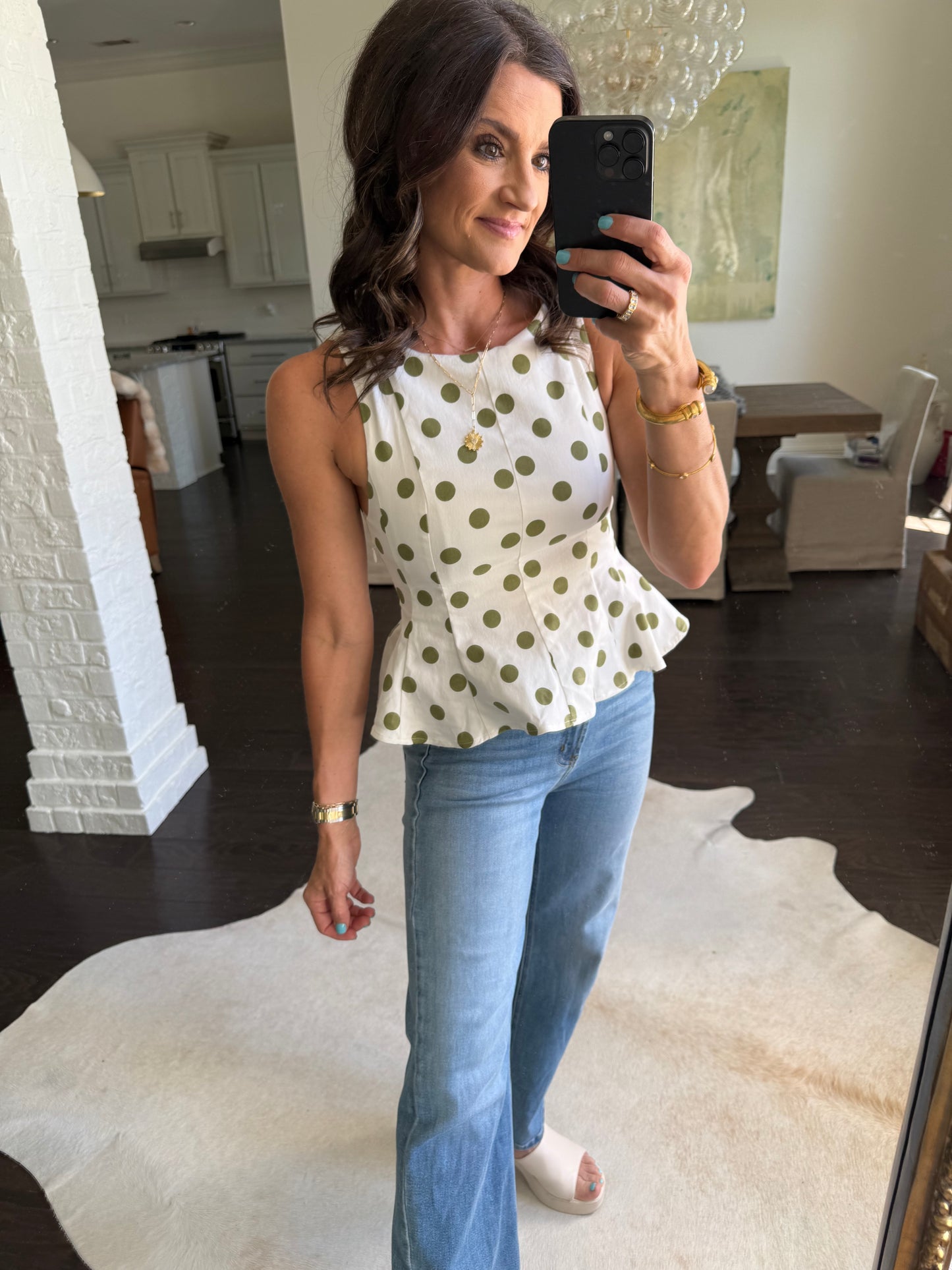 Polka Dot Peplum- White & Green