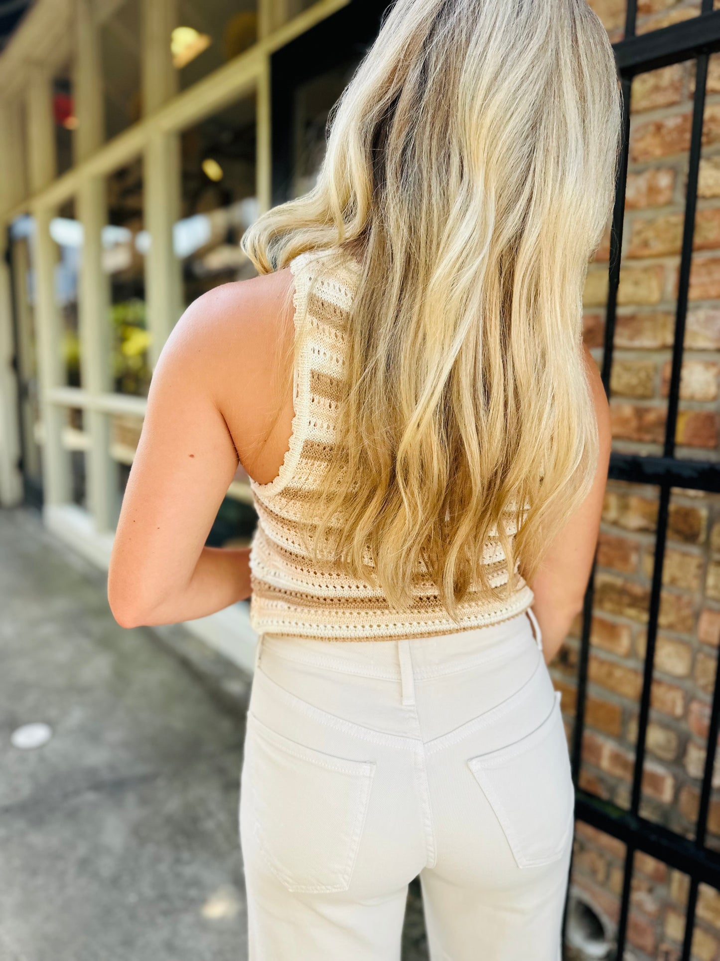 Tisha Striped Sweater Tank- Cream Multi