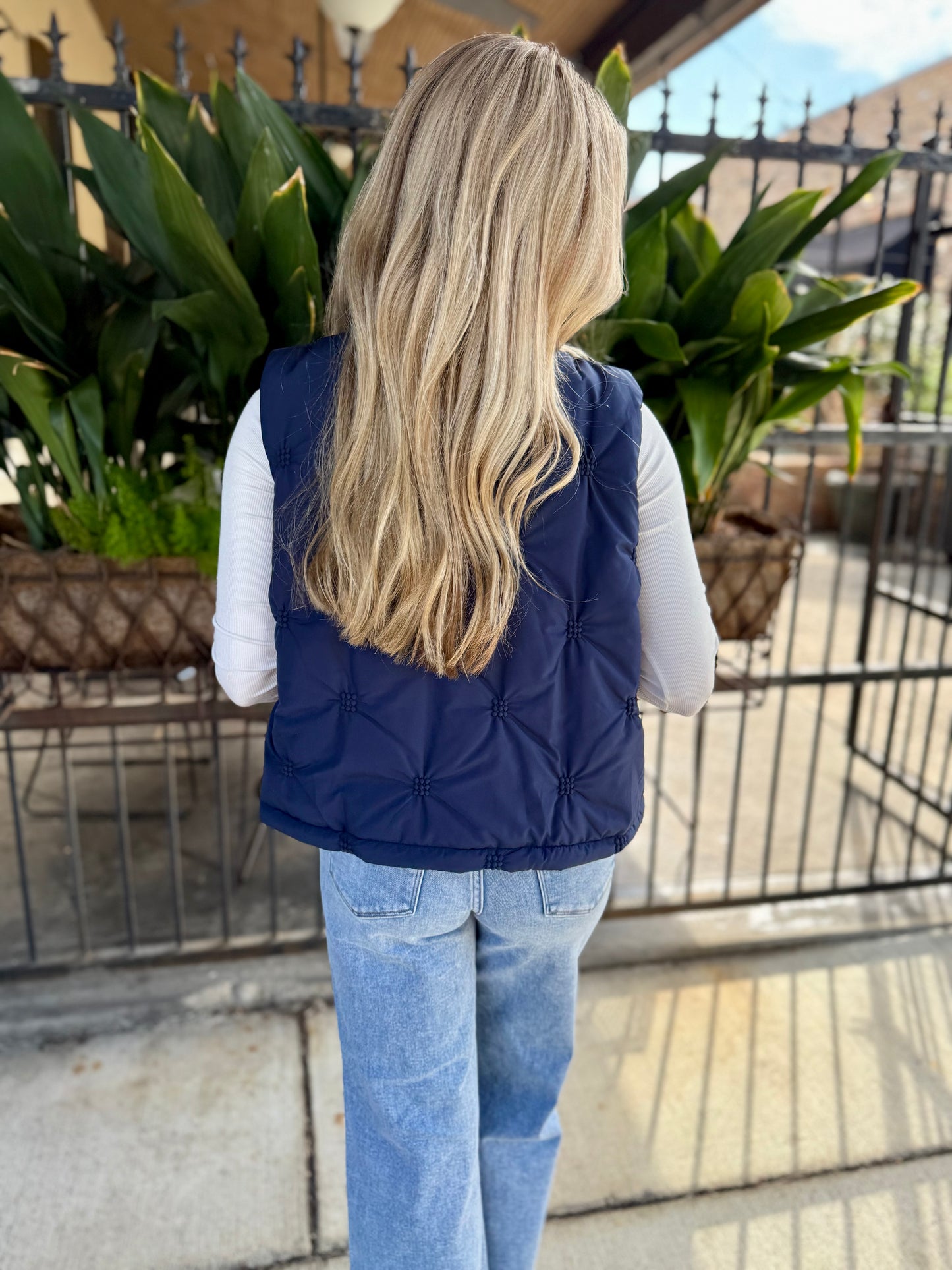 Dufour Quilted Zipper Front Vest- Navy