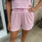 Nicole Striped Ribbed Tee- Pink/Rose