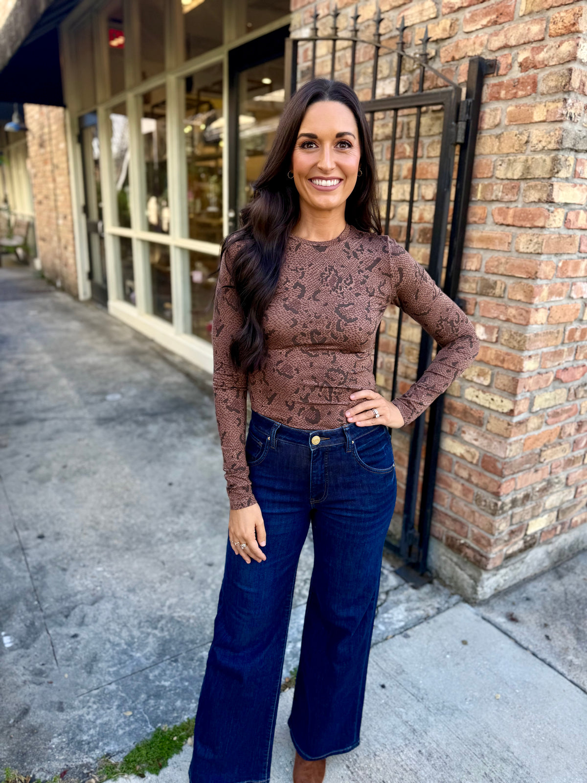 Z Supply Onyx Snake LS Top- Cocoa Bean