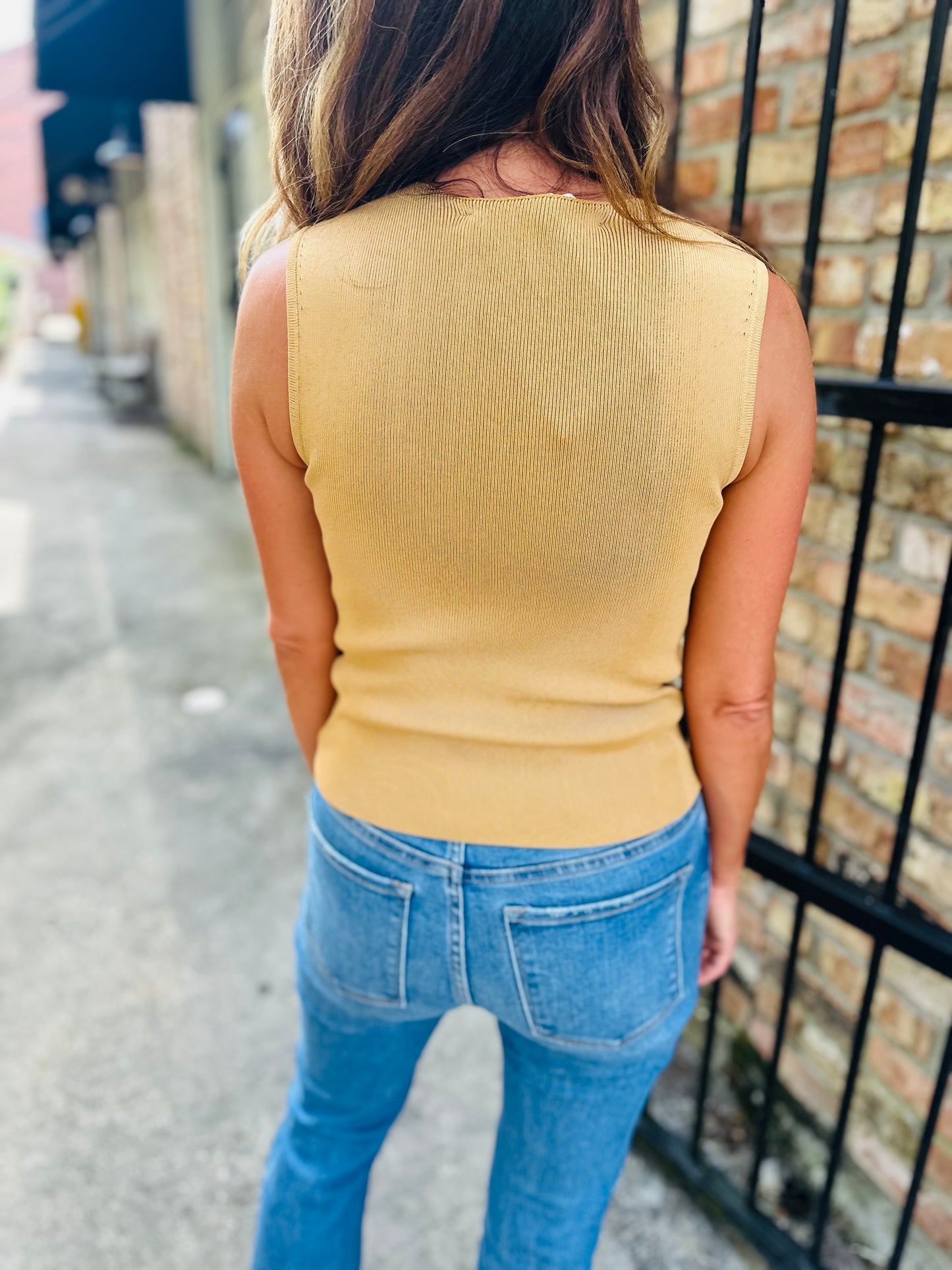 Ross Ribbed Tank- Tan/Gold