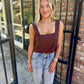 Z Supply Magnolia Linen Top- Chocolate Cherry
