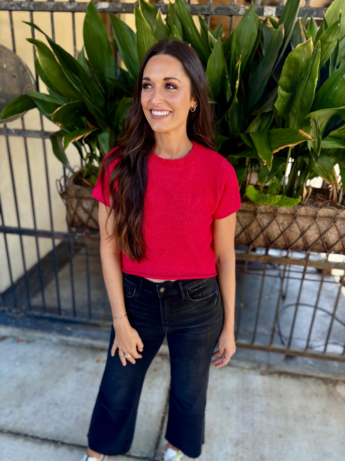 Jessie Crop Sweater- Red