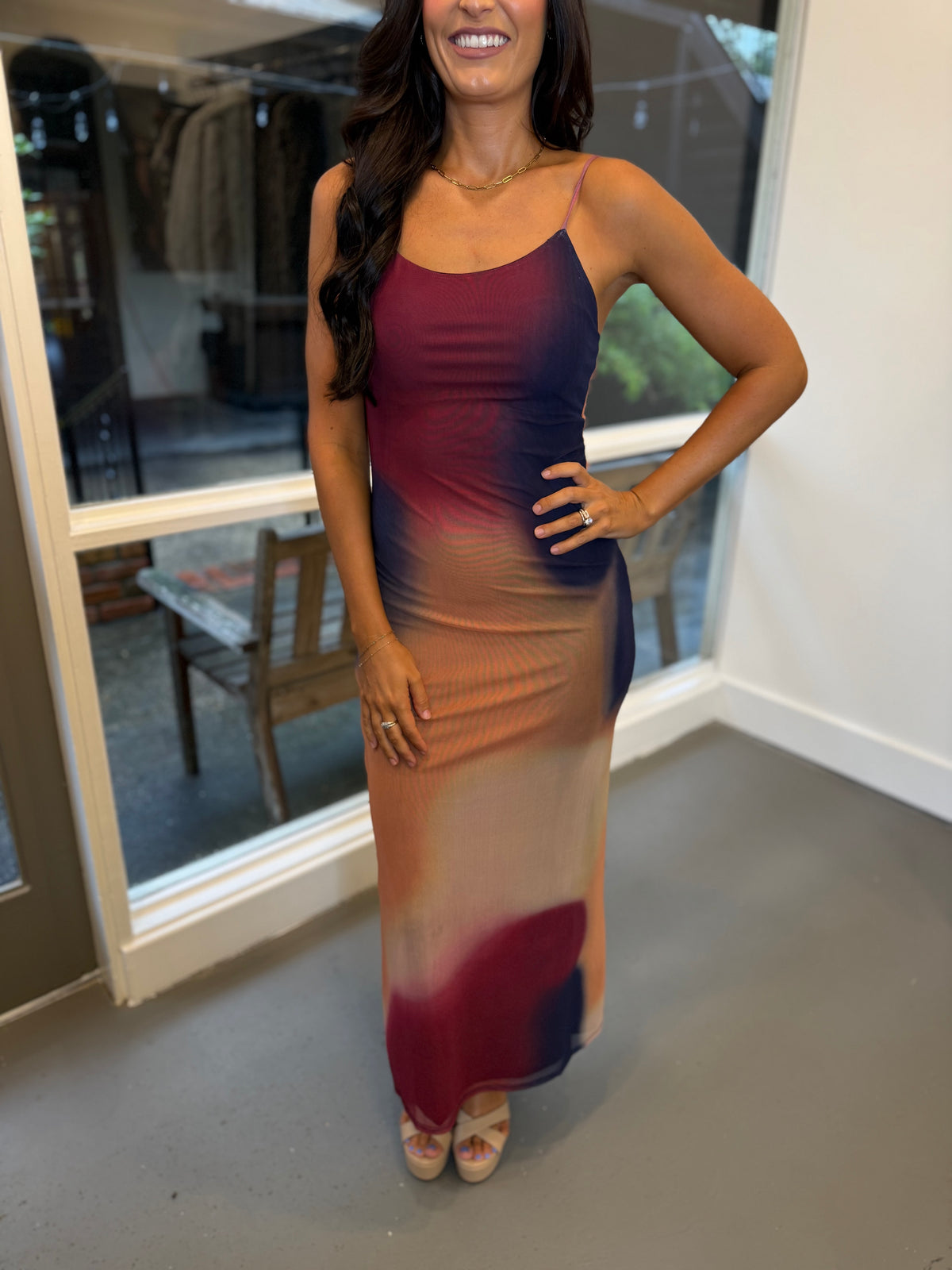 Romantic Mesh Slim Fit Maxi Dress- Fruit Night