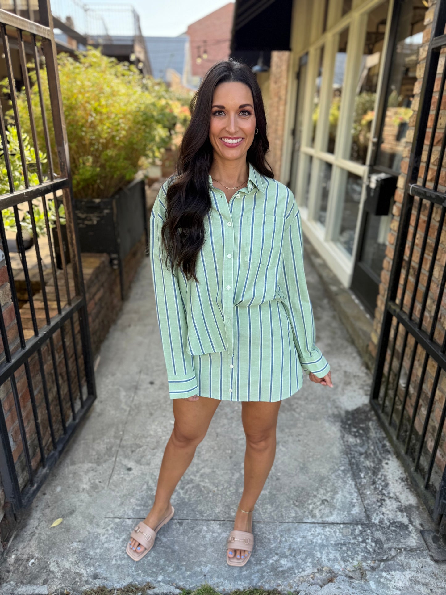 Pin Stripe 2 PC Set- Green