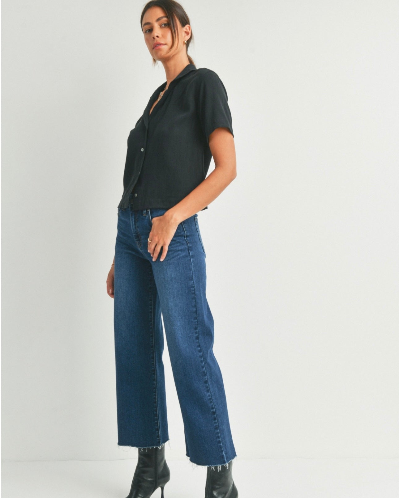 Blakely Slim Wide Leg Denim- Dark Denim