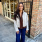 Philly Faux Leather Bomber Jacket- Ivory