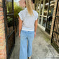 Barry Striped Button Up Top- Blue