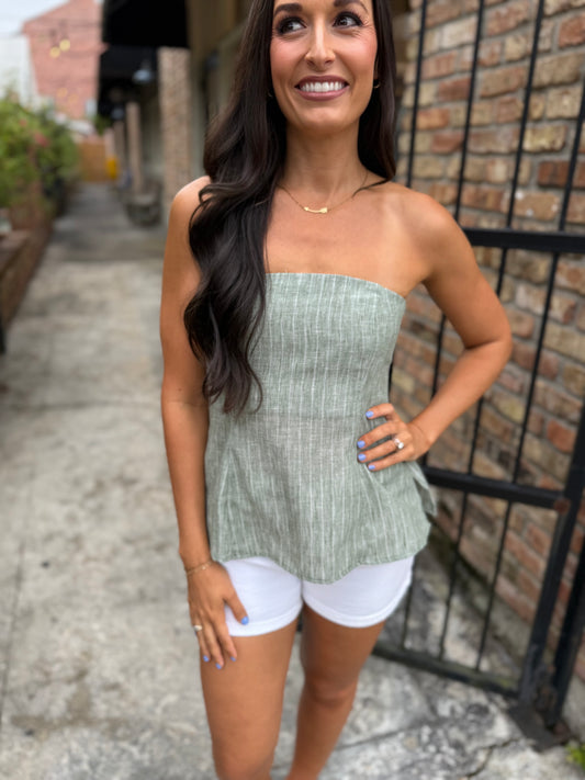 Waves Tube Top- Sage Green