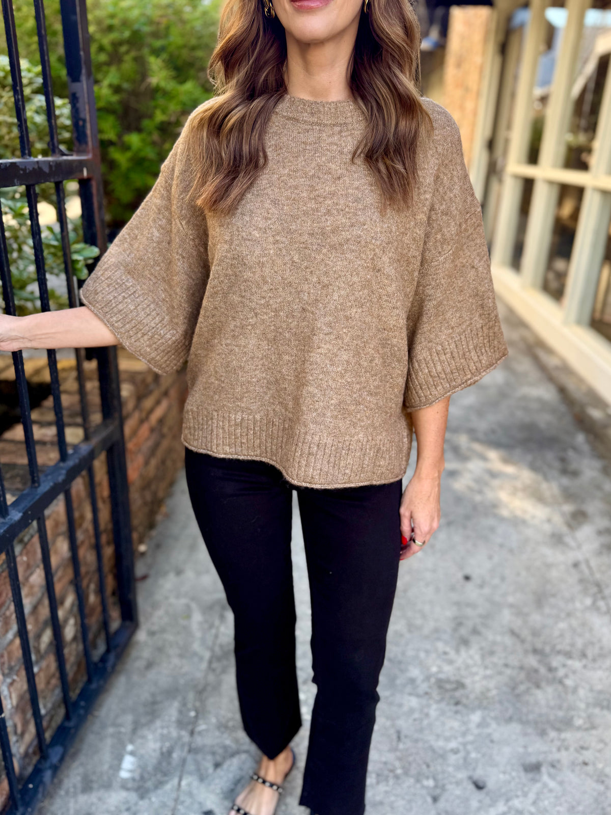 Fallow Flared Sweater Top- Camel