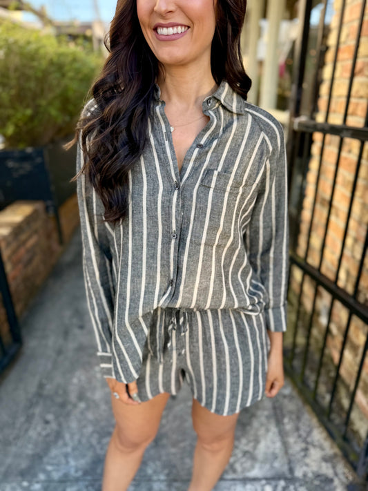 Z Supply Perfect Linen Top- Stripe Black