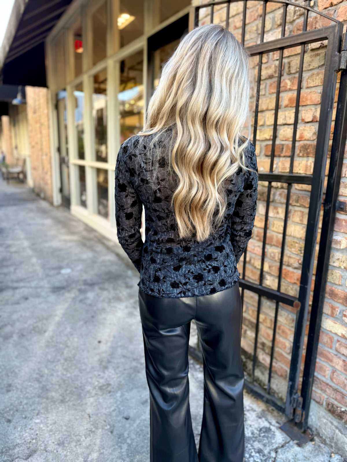 Semi Transparent Floral Top-Black