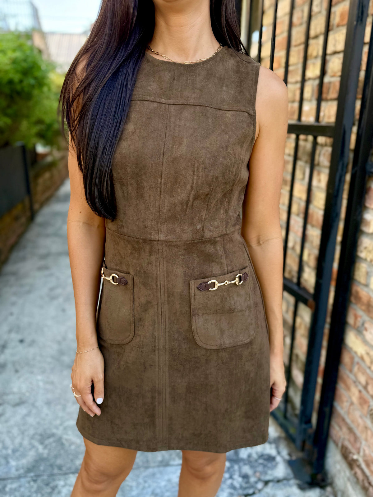 Horse Bit Suede Dress- Wood
