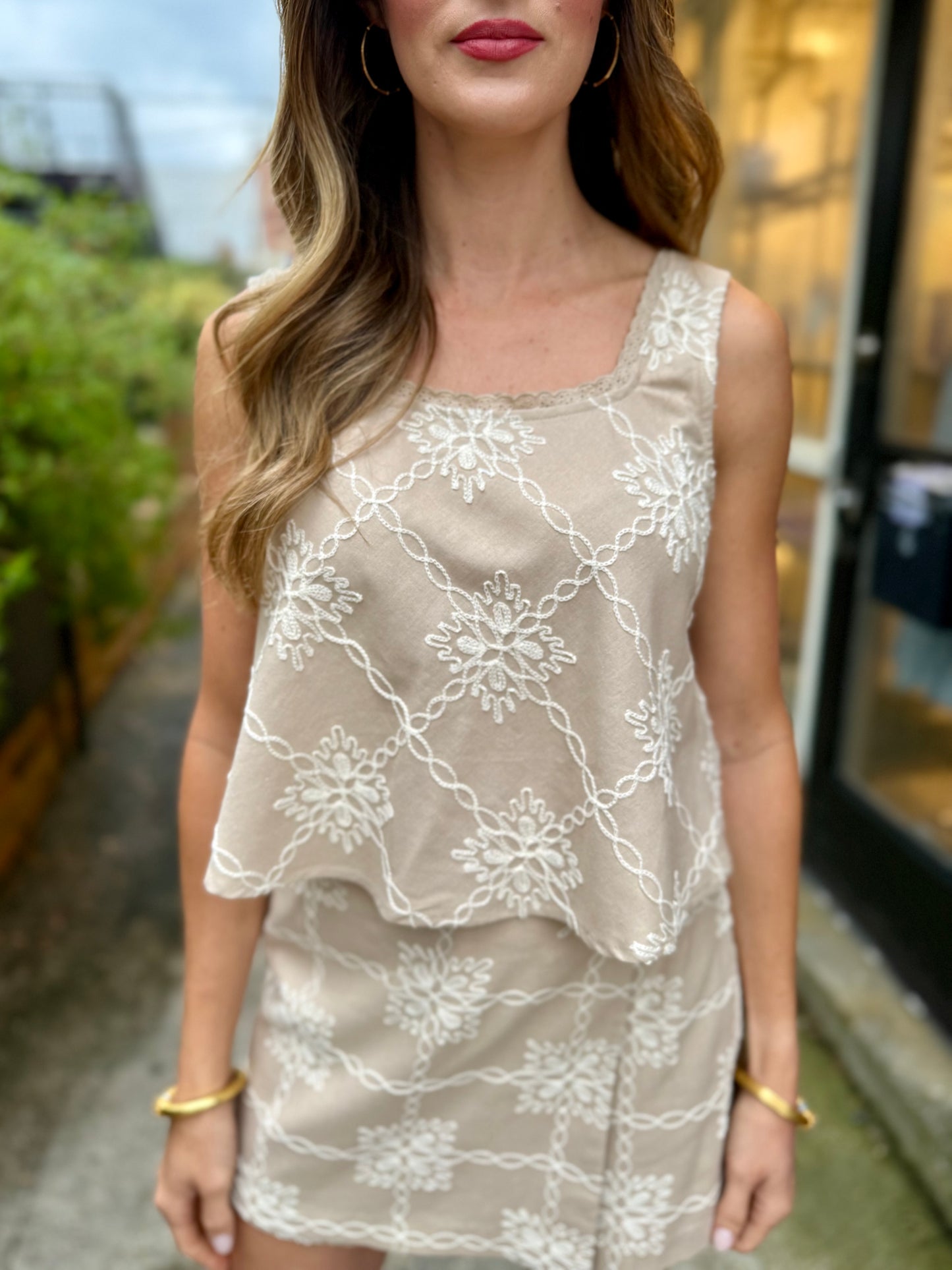 Ellie Embroidery 2 PC Set- Taupe