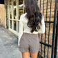 Gingham Front Pocket Shorts- Brown