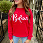 Believe Crown Sweater- Red/White