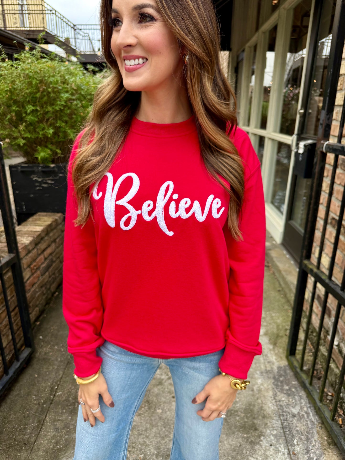 Believe Crown Sweater- Red/White