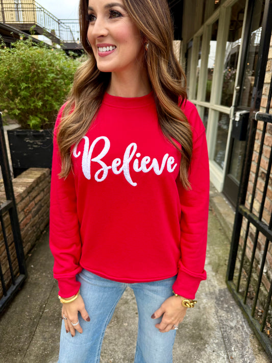 Believe Crown Sweater- Red/White
