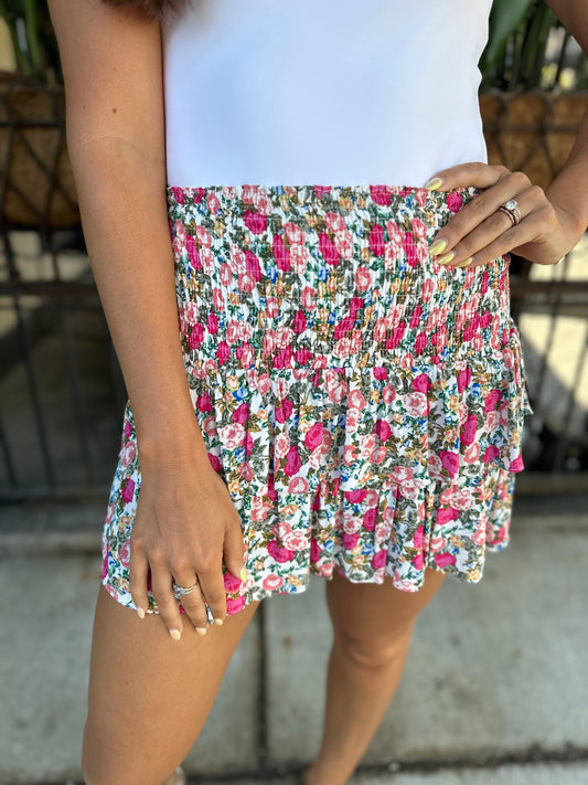 Fiora Floral Mini Skirt- White Multi