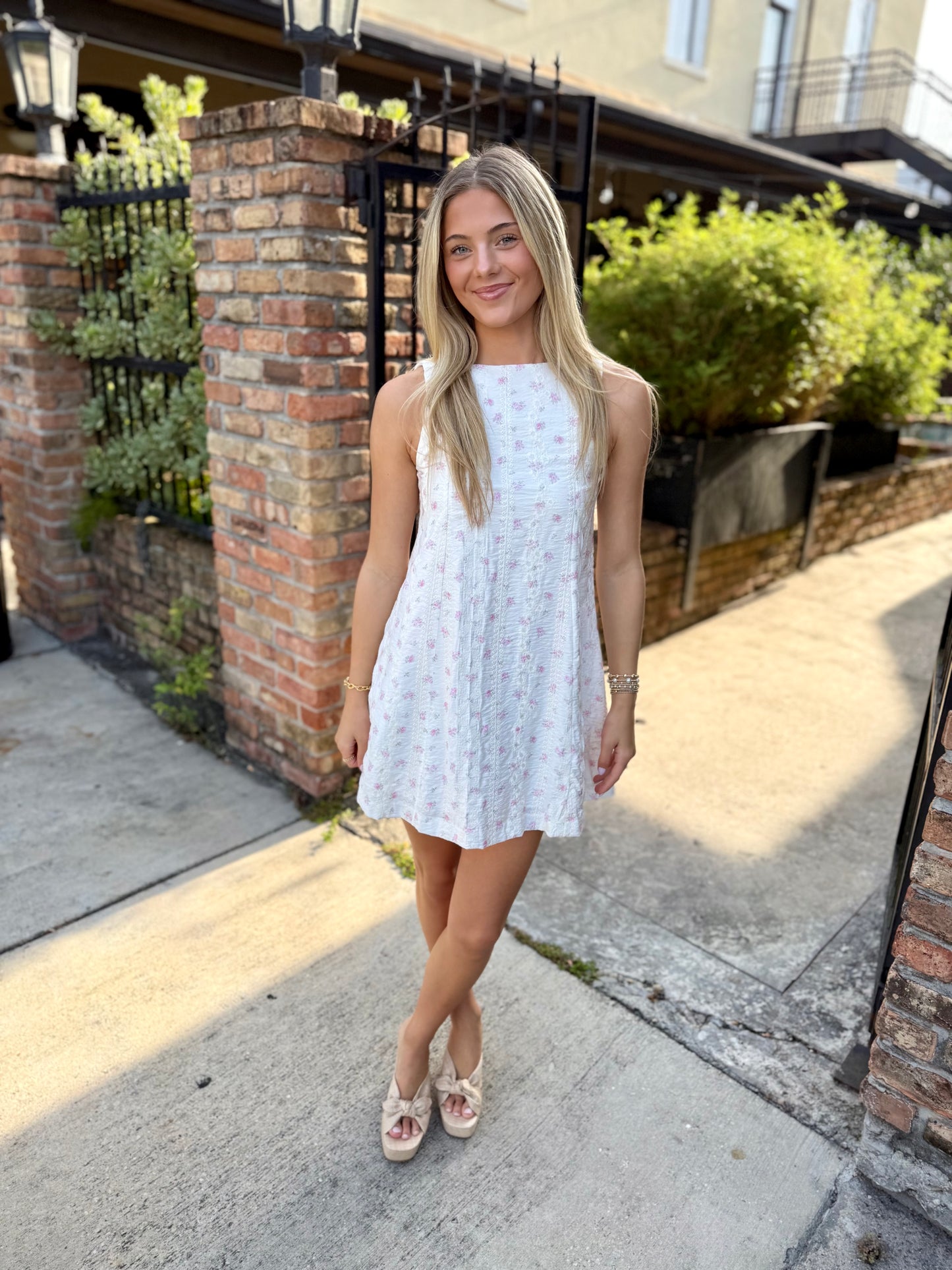 Ditsy Eyelet Mini Dress- Pink Pop