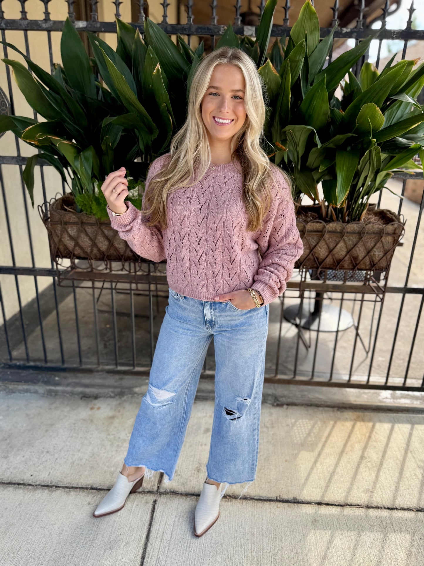 Wisteria Cable Sweater- Pink