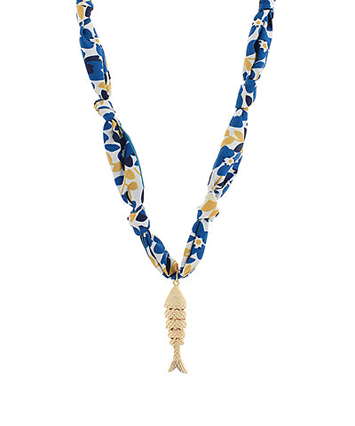 Scarf Necklace- Fish/Blue