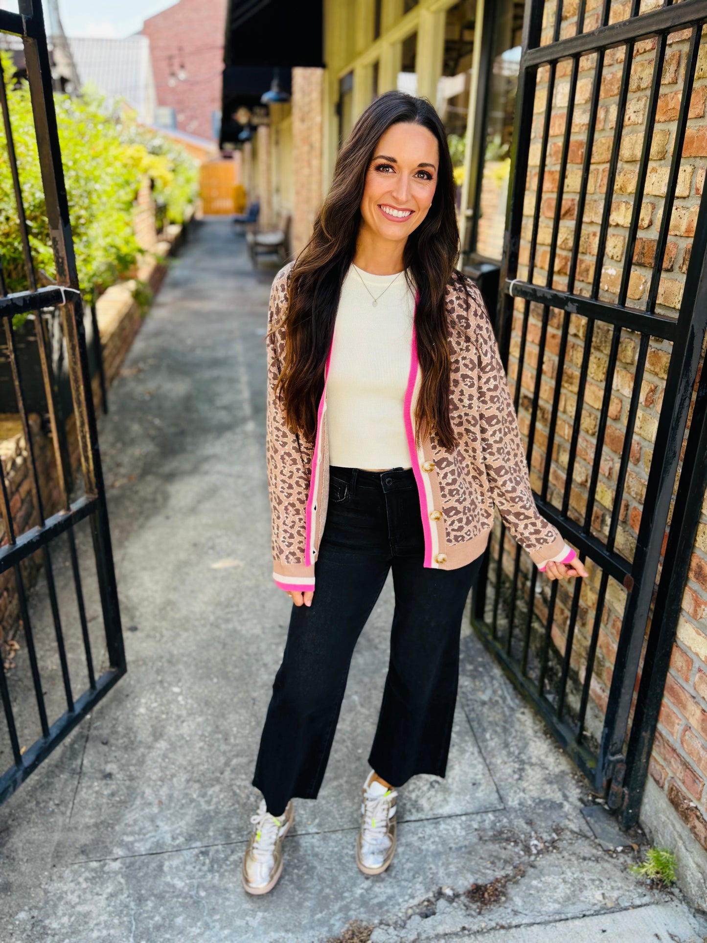 Leopard Cardigan- Pink/Camel