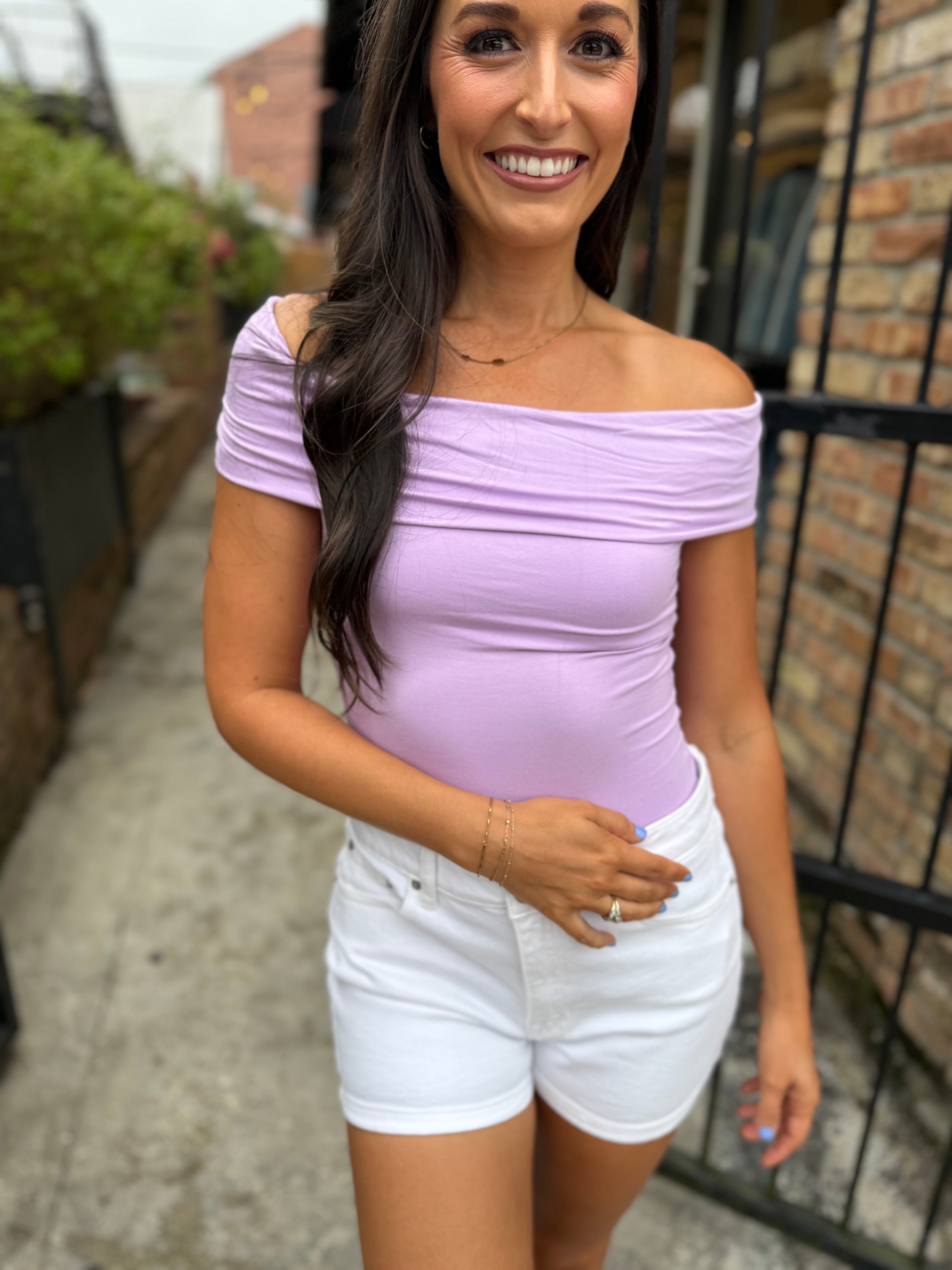 Leslie Off Shoulder Top- Lavender – Hazel Lane Boutique
