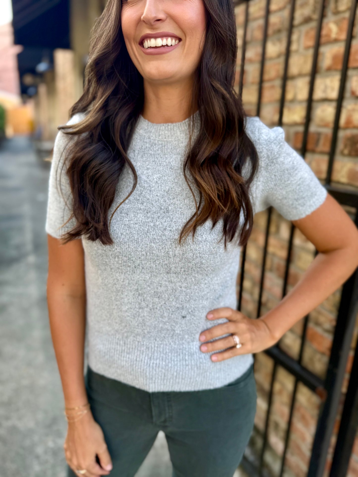 Sierra Crew Neck Sweater Top- Gray