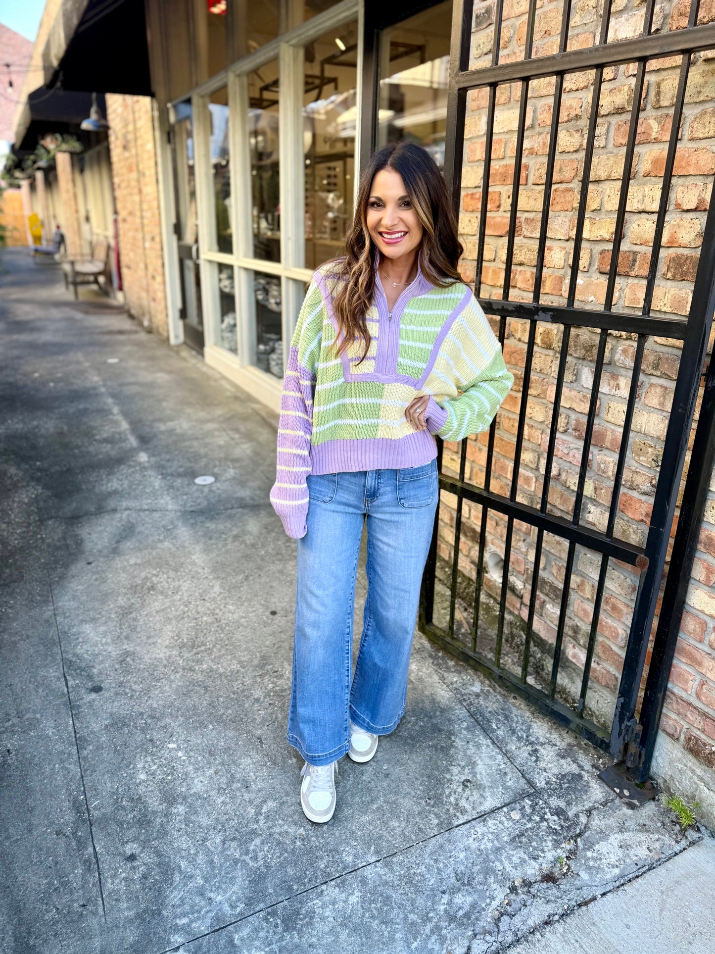 Benson Stripe 1/4 Zip Sweater- Pastel