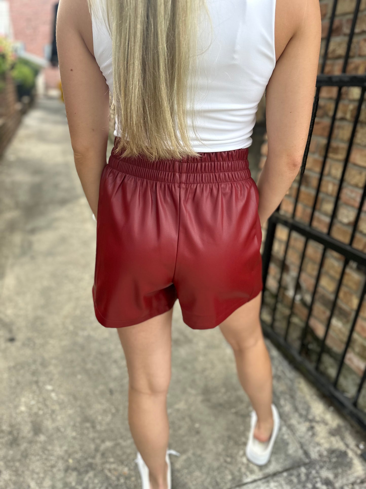 Skye Leather Shorts- Red