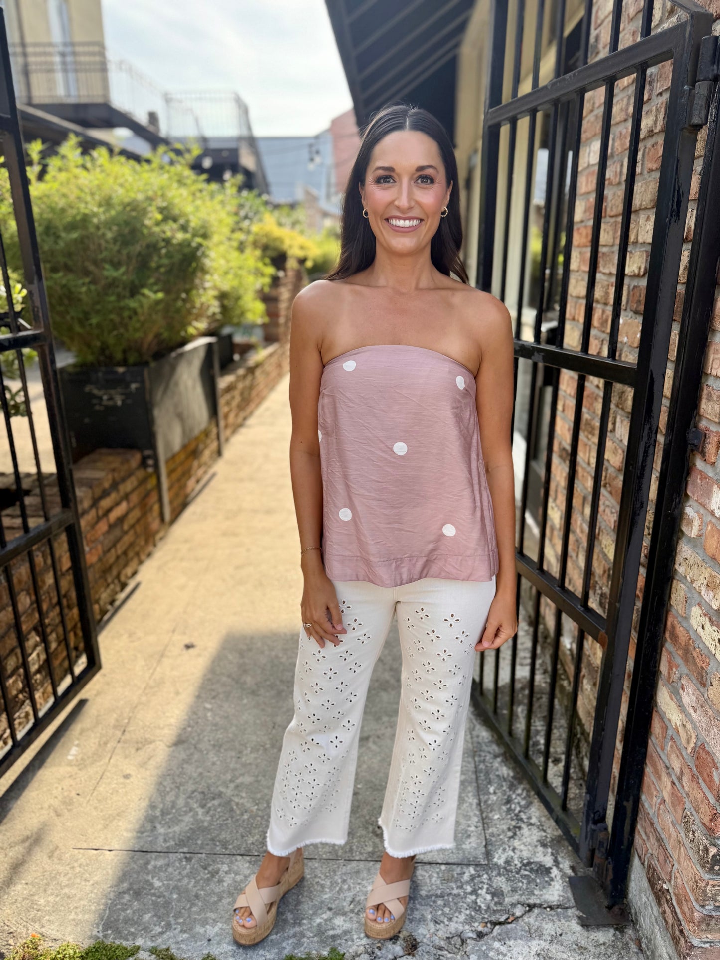 Clear Eyes Eyelet Pants- Cream