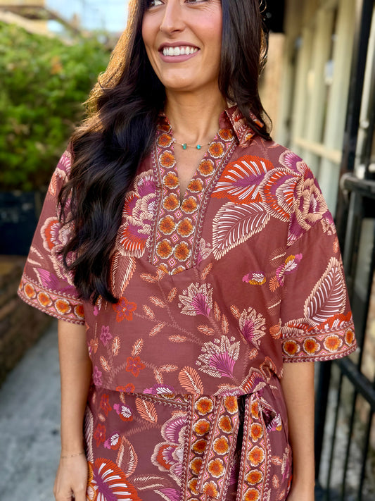 Izzy Botanical Top- Terra Cotta