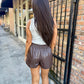 Albe Faux Leather Shorts- Brown