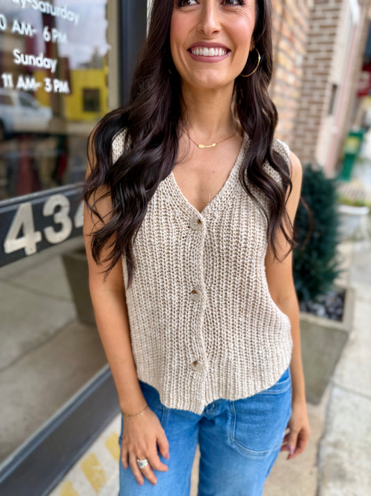 Ashtin Cardi Vest- Taupe/Ivory