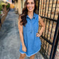 Single Pocket Moon Mini Dress- Washed Denim