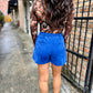 Suede Pleated Wide Leg Shorts- Cobalt