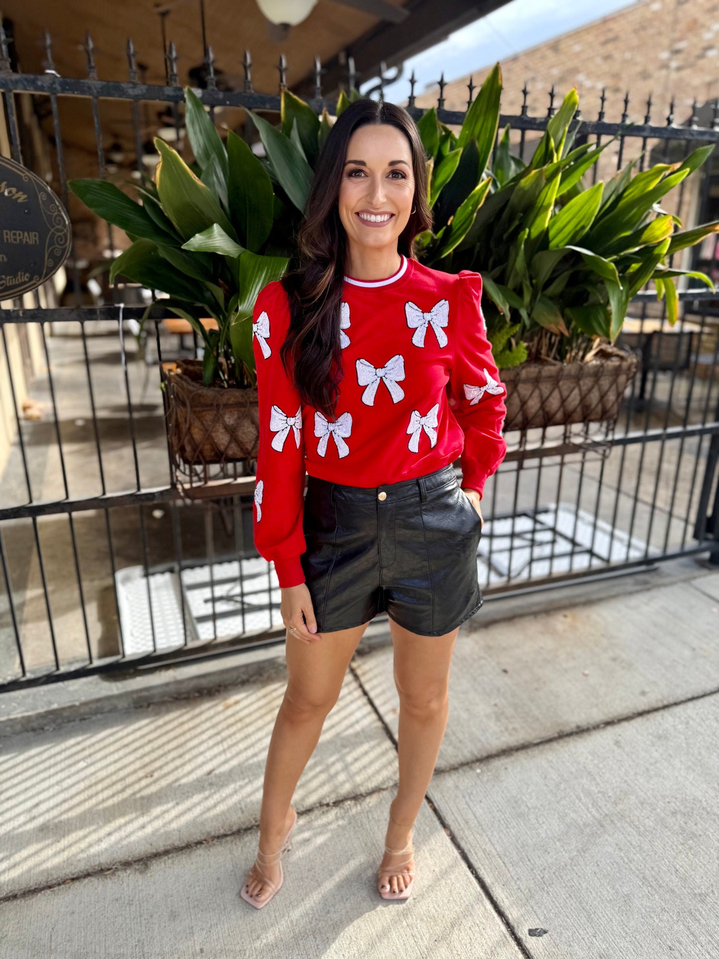 White Bow Sweatshirt- Red