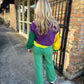 Mardi Gras Fuzzy Colorblock Sweater- Purple