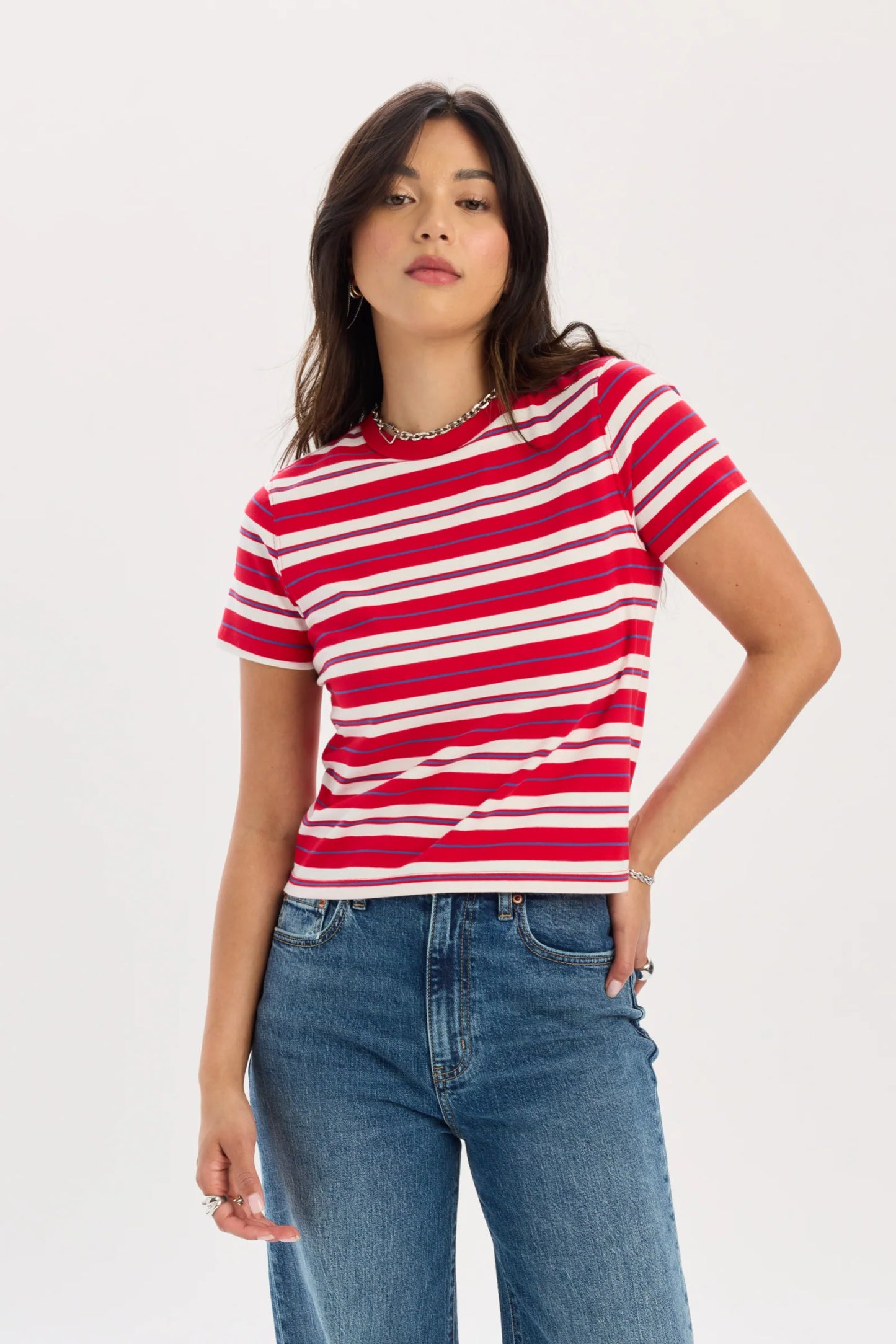 Zuma Stripe Crew Tee- Red