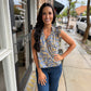 Dusty Indigo Floral Ruffle Top