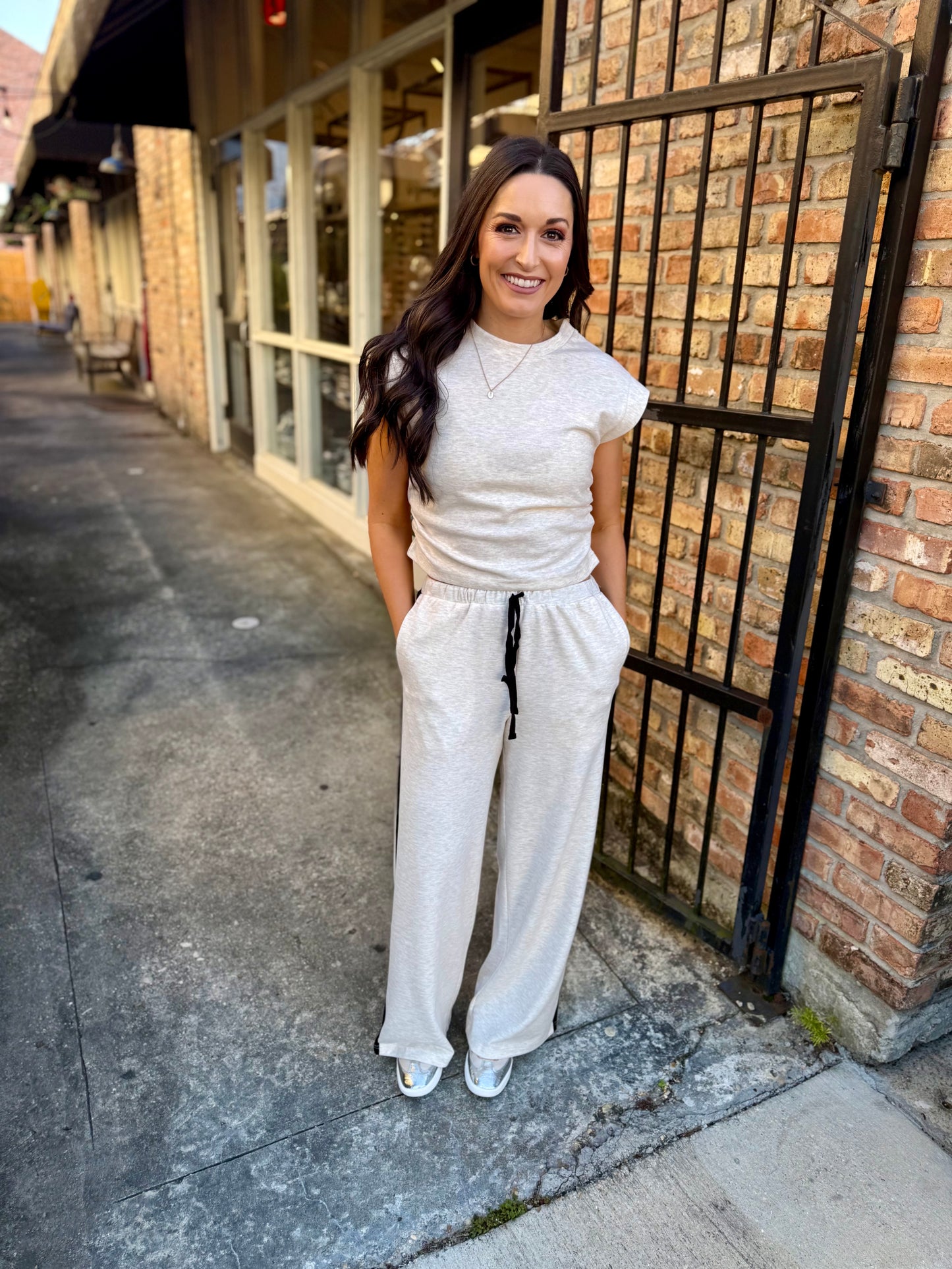 Metro Ruched Knit Pants- Oatmeal