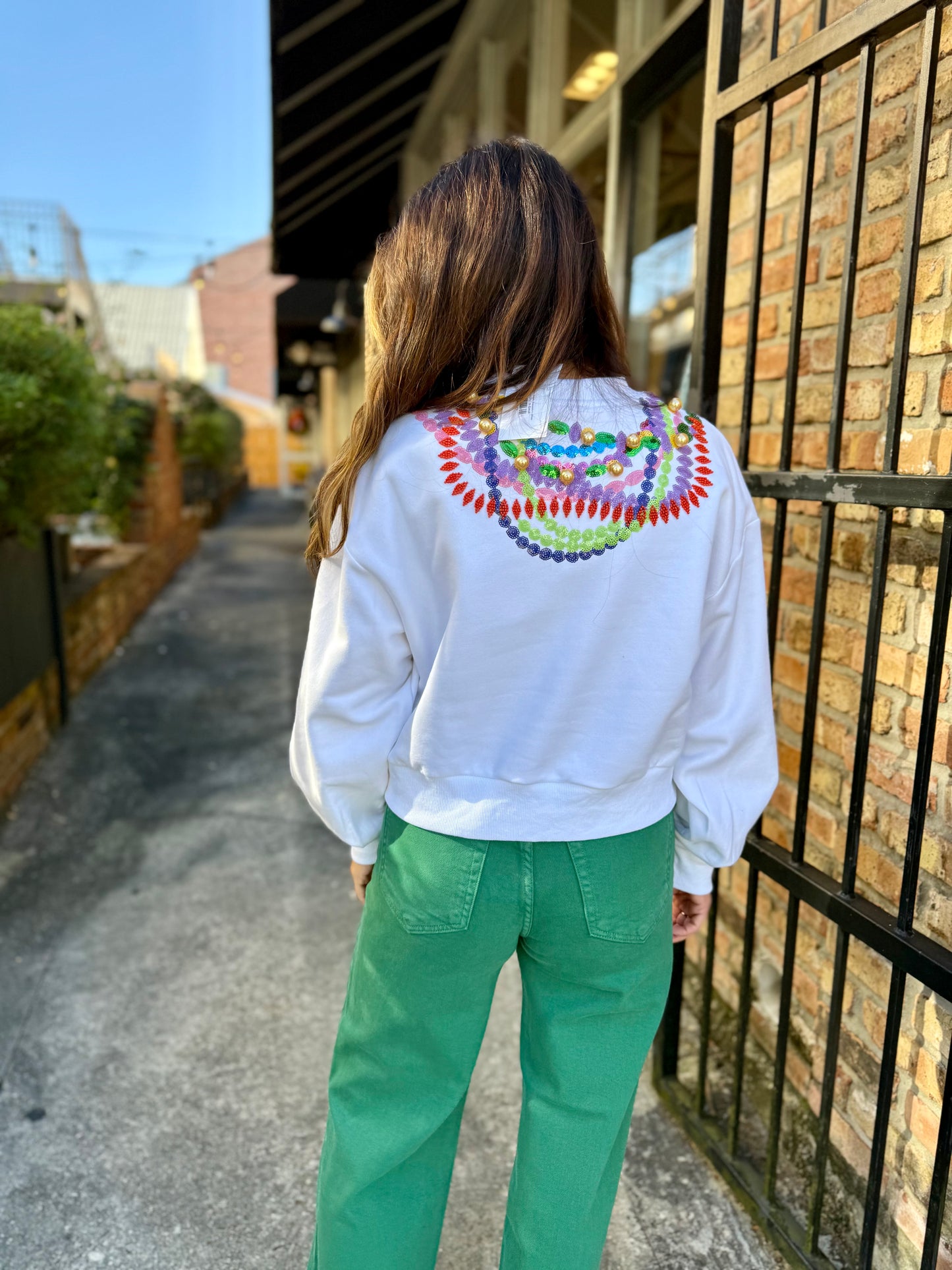 MG Queen Beads Sweatshirt- White