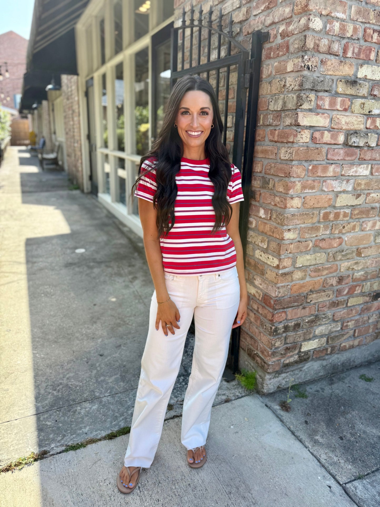 Zuma Stripe Crew Tee- Red