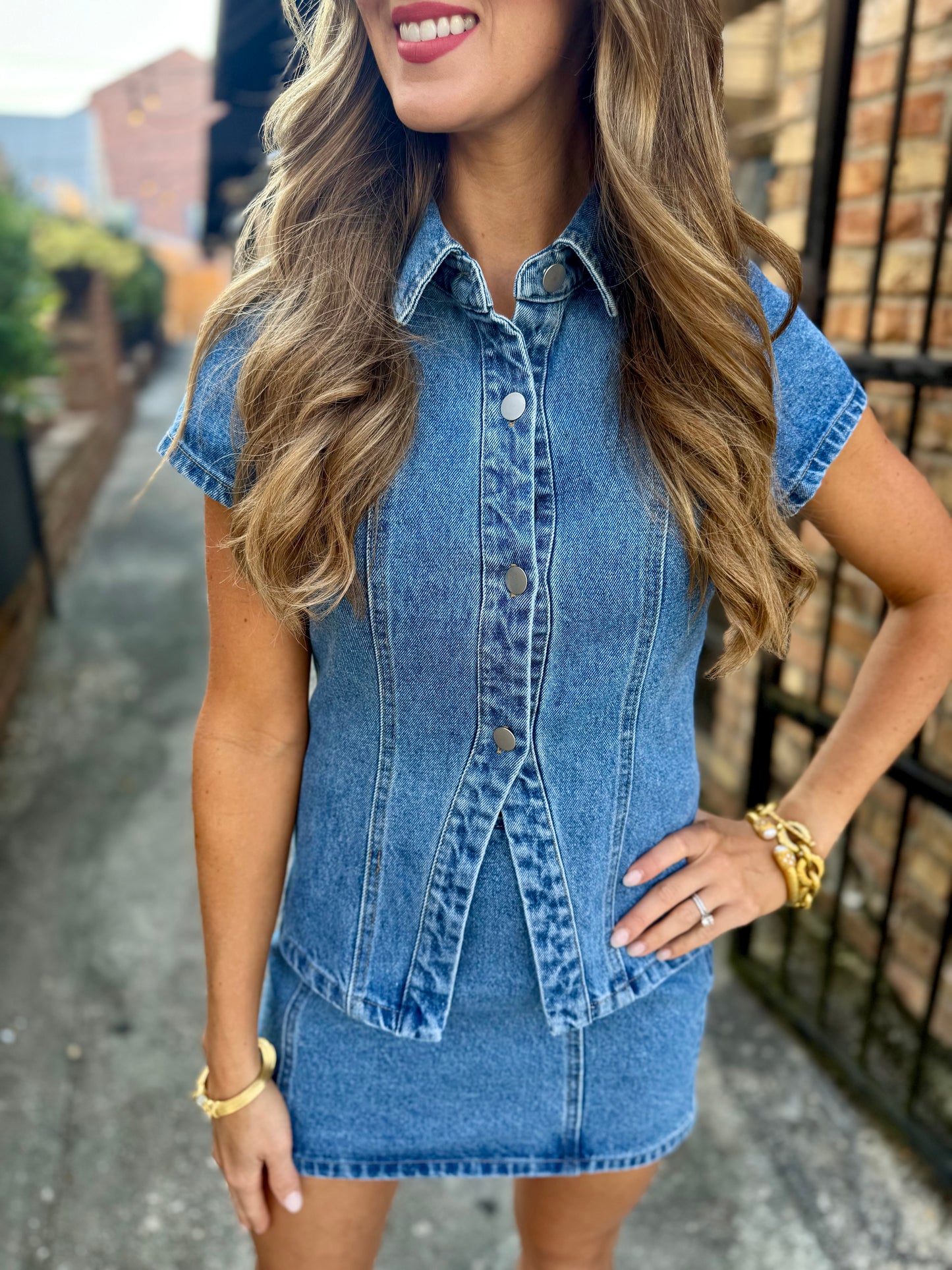 Cody Denim Button Top- Blue