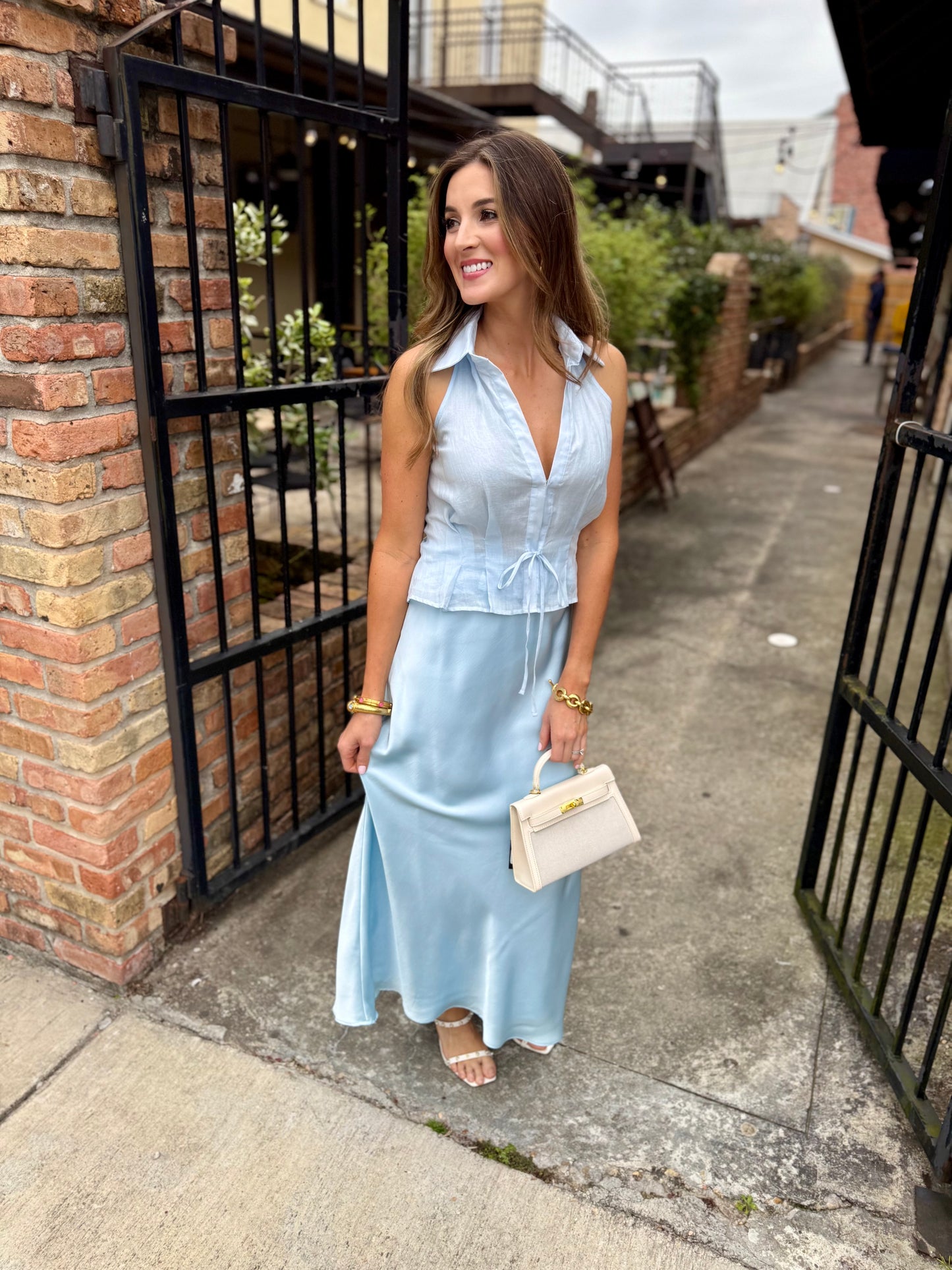 Nancy Collared Halter- Light Blue