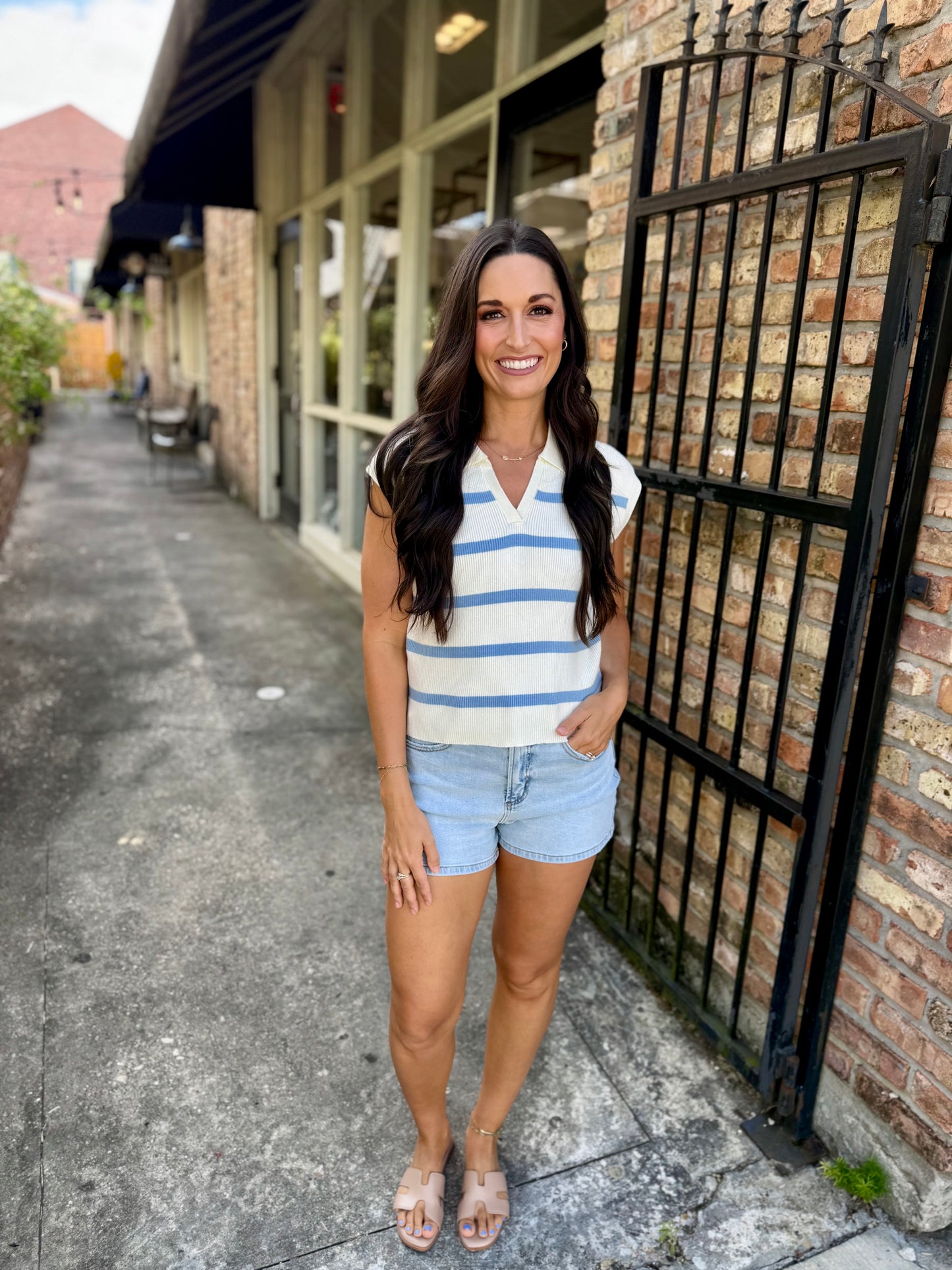 Collared Striped Polo Vest- Baby Blue