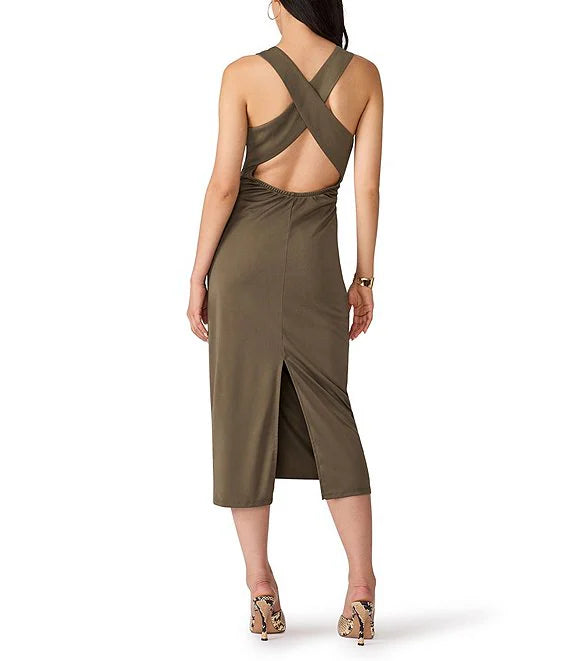 Issabelle Cowl Neck Dress- Olive